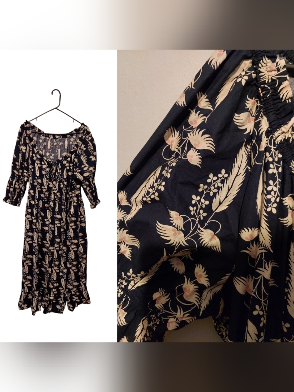 Floral Milkmaid Boho Peasant Maxi Dress Size 2X Garden Party Coquette Beach Blue